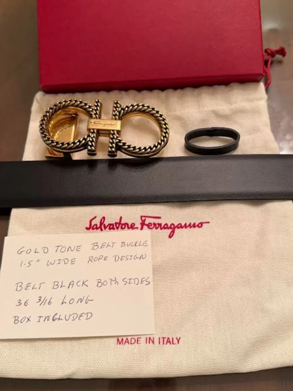 Ferragamo Gold Tone Rope Belt Black